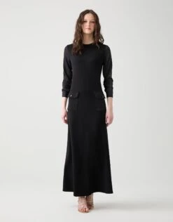 Jersey Maxi Dress With Tonal Patterned Satin Sleeves