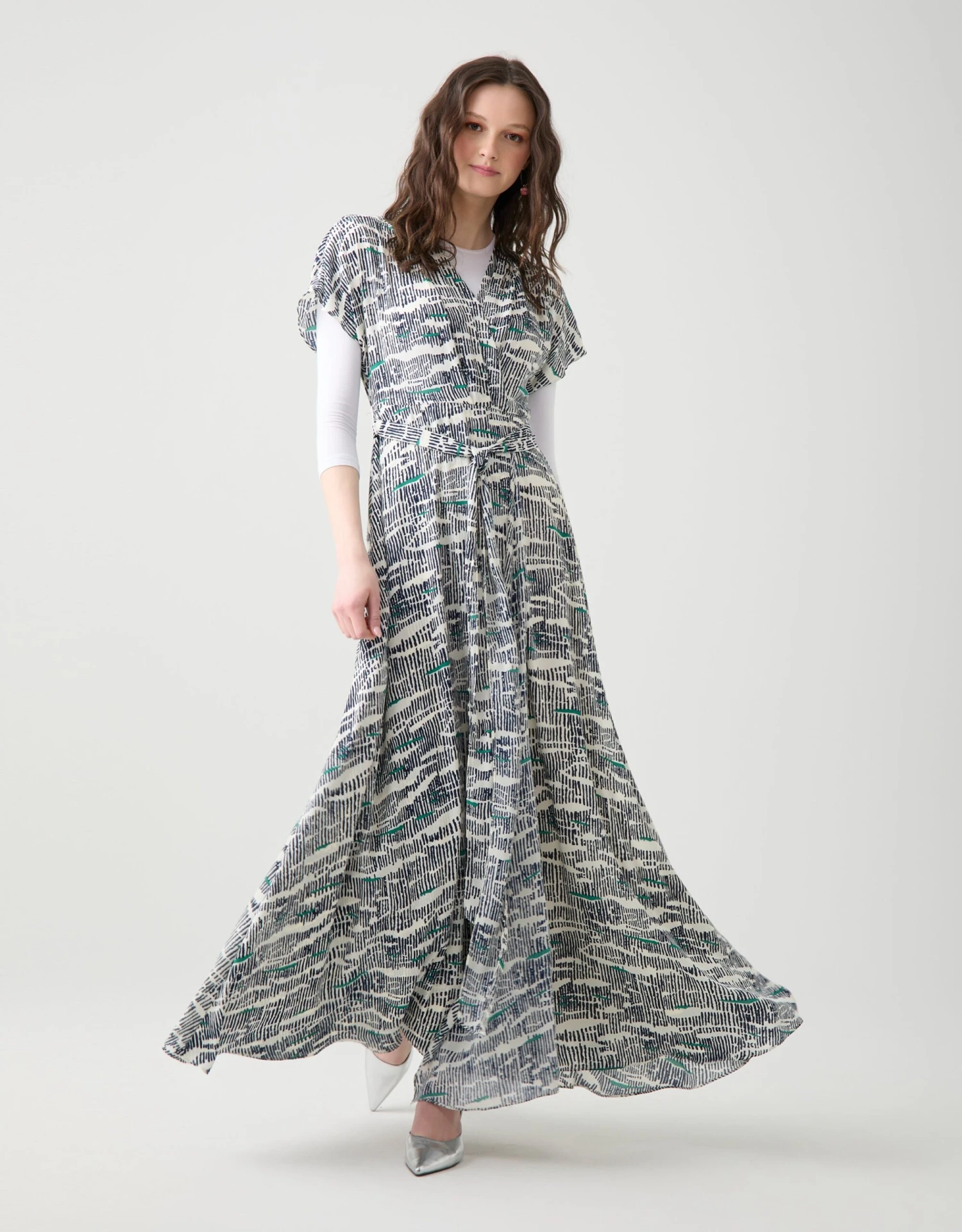 Soft Mock Wrap Maxi Dress With Sash Navy White Multi 1 Soft Mock Wrap Maxi Dress With Sash Navy White Multi