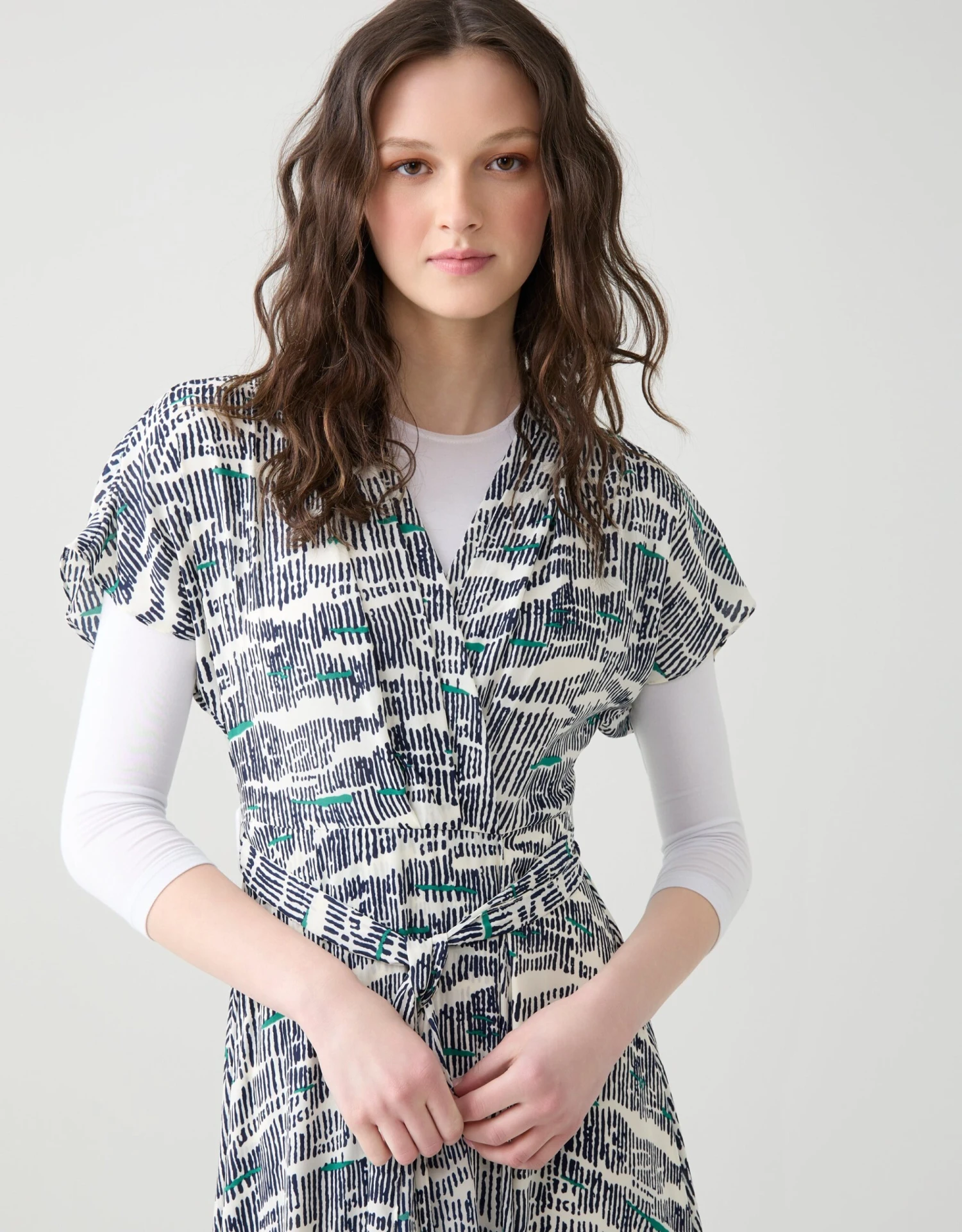 Soft Mock Wrap Maxi Dress With Sash Navy White Multi 2 Soft Mock Wrap Maxi Dress With Sash Navy White Multi - Image 2