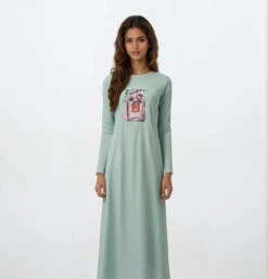 Pull-On Nightgown With Floral Perfume Bottle Print
