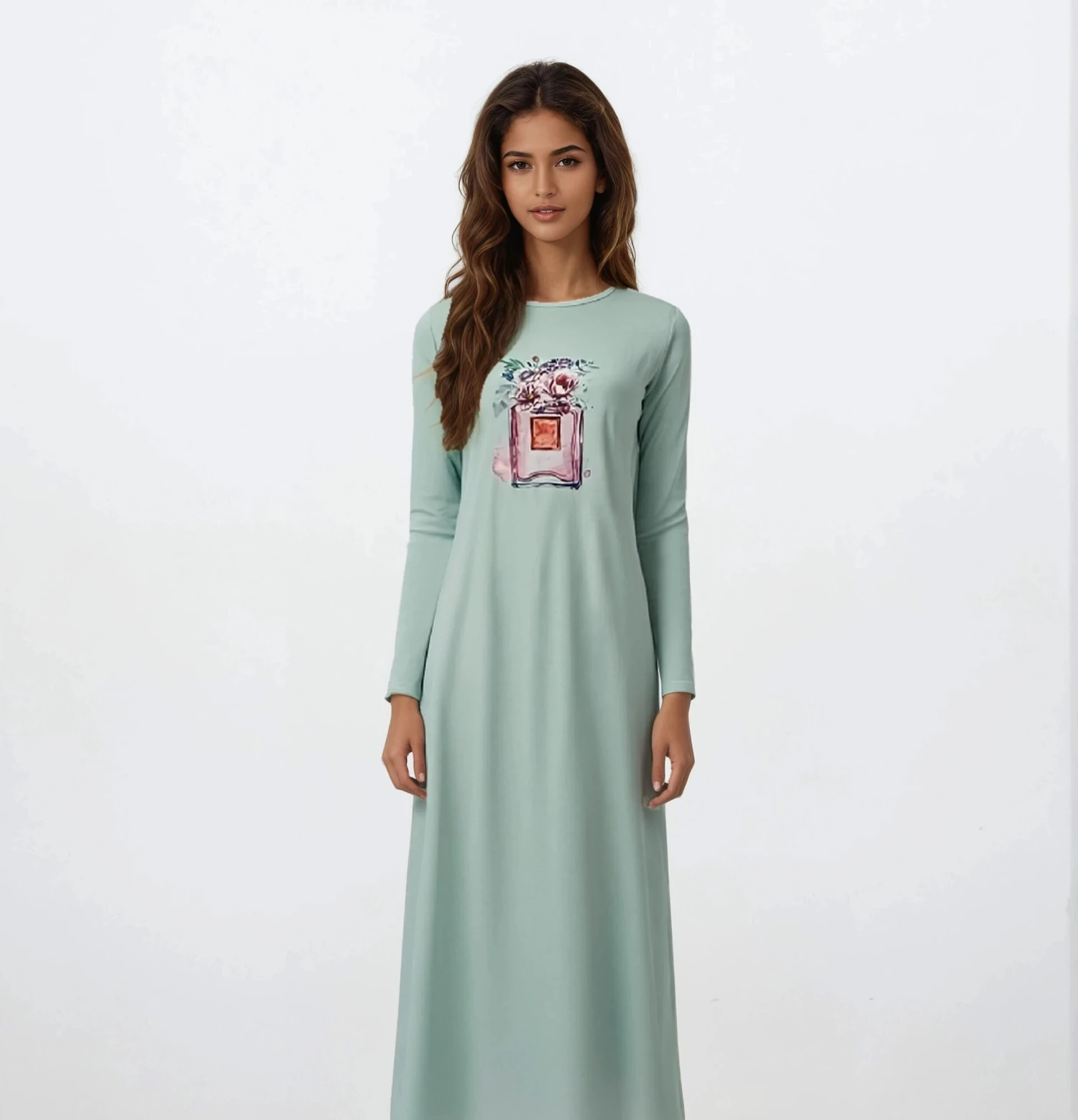 Pull-On Nightgown With Floral Perfume Bottle Print 1 Pull-On Nightgown With Floral Perfume Bottle Print