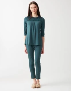 Cinderella Soft Pajama Legging Set With Sparkly Lace Teal Green