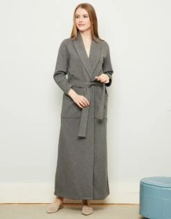 Plush Lined Belted Wrap Robe With Trapunto Stitching Heather