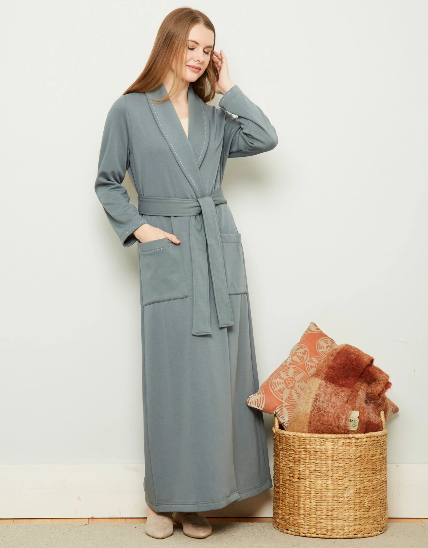 Plush Lined Belted Wrap Robe With Trapunto Stitching Sage 1 Plush Lined Belted Wrap Robe With Trapunto Stitching Sage