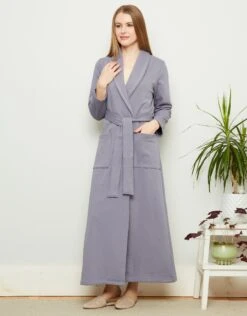 Plush Lined Belted Wrap Robe With Trapunto Stitching Sky