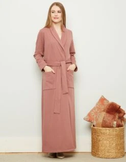 Plush Lined Belted Wrap Robe With Trapunto Stitching Pink