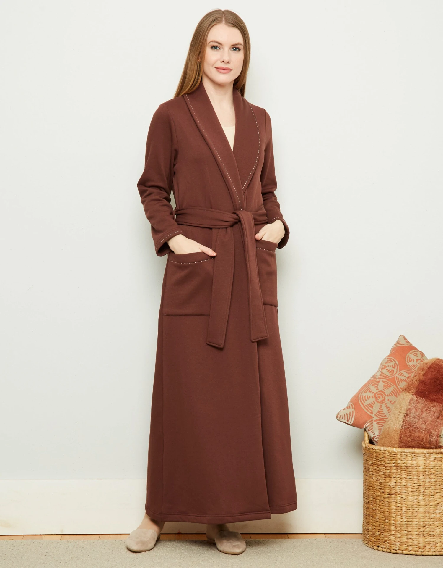 Plush Lined Belted Wrap Robe With Trapunto Stitching Warm Brunette 1 Plush Lined Belted Wrap Robe With Trapunto Stitching Warm Brunette