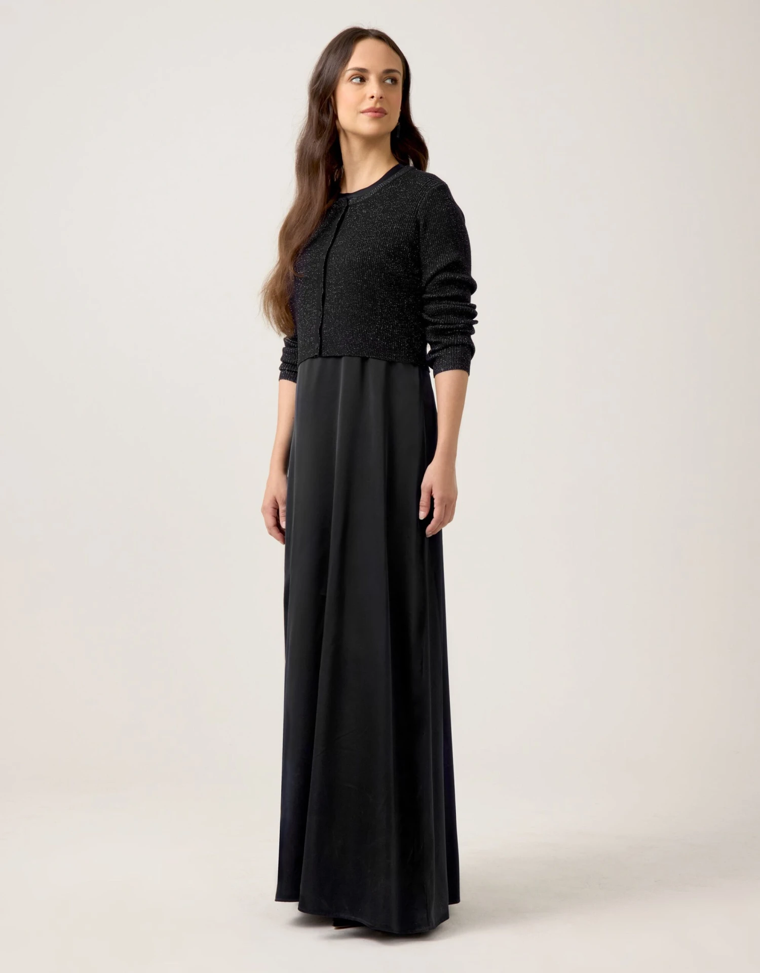 Satin Sleeveless Elastic Waist Maxi Crew DressBlack 2 Satin Sleeveless Elastic Waist Maxi Crew DressBlack - Image 2