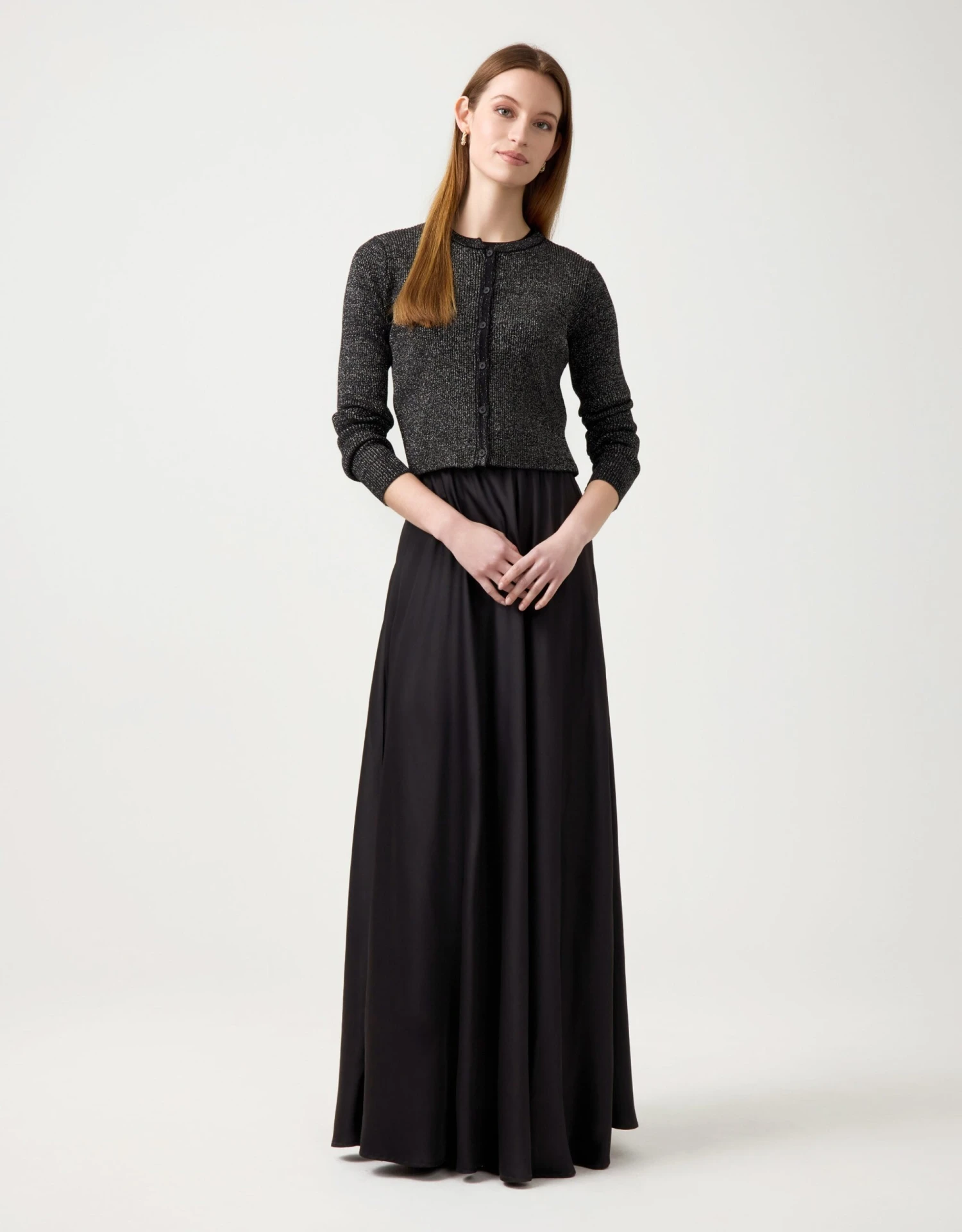 Satin Sleeveless Elastic Waist Maxi Crew Dress Black 2 Satin Sleeveless Elastic Waist Maxi Crew Dress Black - Image 2