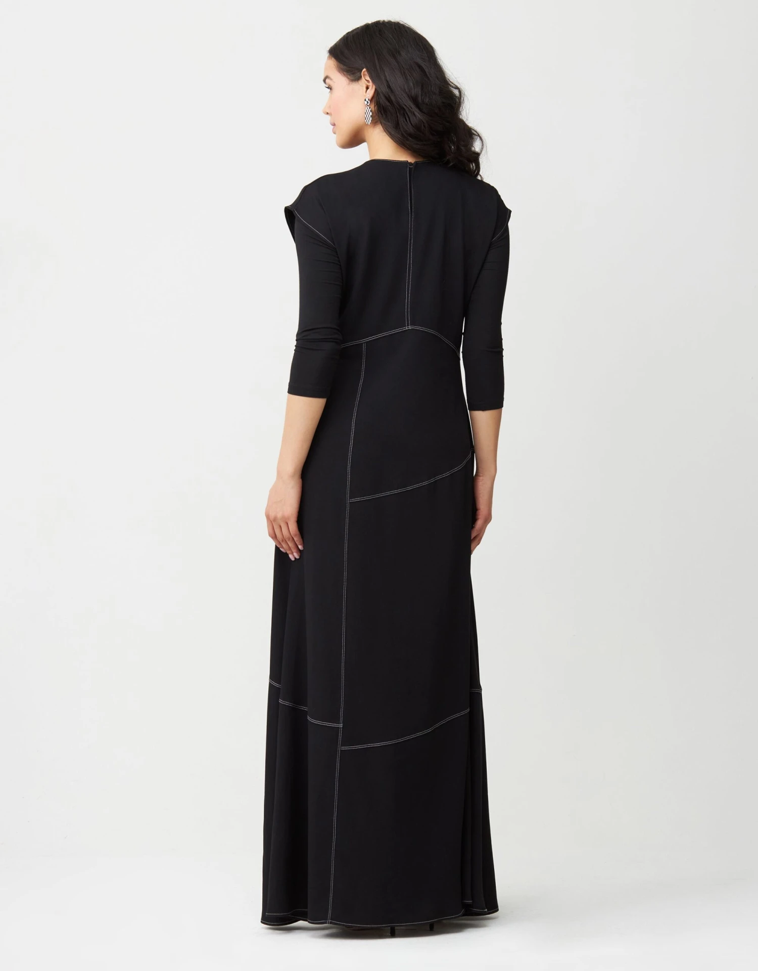 Contrast Stitched Aline Sleeveless Maxi Dress Shabbos Robe Black 2 Contrast Stitched Aline Sleeveless Maxi Dress Shabbos Robe Black - Image 2