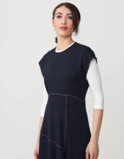 Contrast Stitched Aline Sleeveless Maxi Dress Shabbos Robe Navy 5 Contrast Stitched Aline Sleeveless Maxi Dress Shabbos Robe Navy -Fashionable Home Wear C2401 SleevelessStitched.NavyWht3