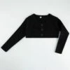 Kids Rib Knit Cropped Button Cardigan Black