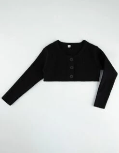 Kids Rib Knit Cropped Button Cardigan Black
