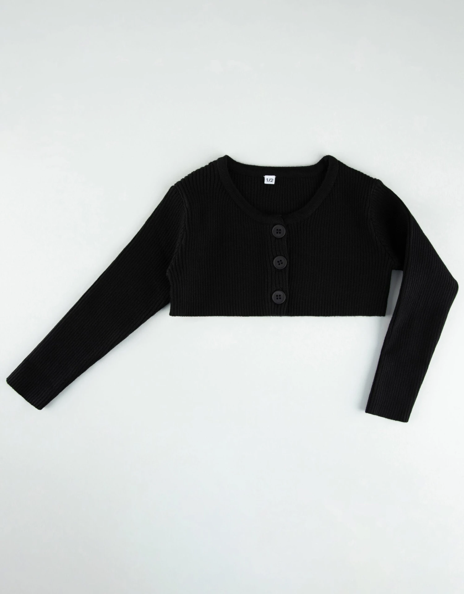 Kids Rib Knit Cropped Button Cardigan Black 1 Kids Rib Knit Cropped Button Cardigan Black