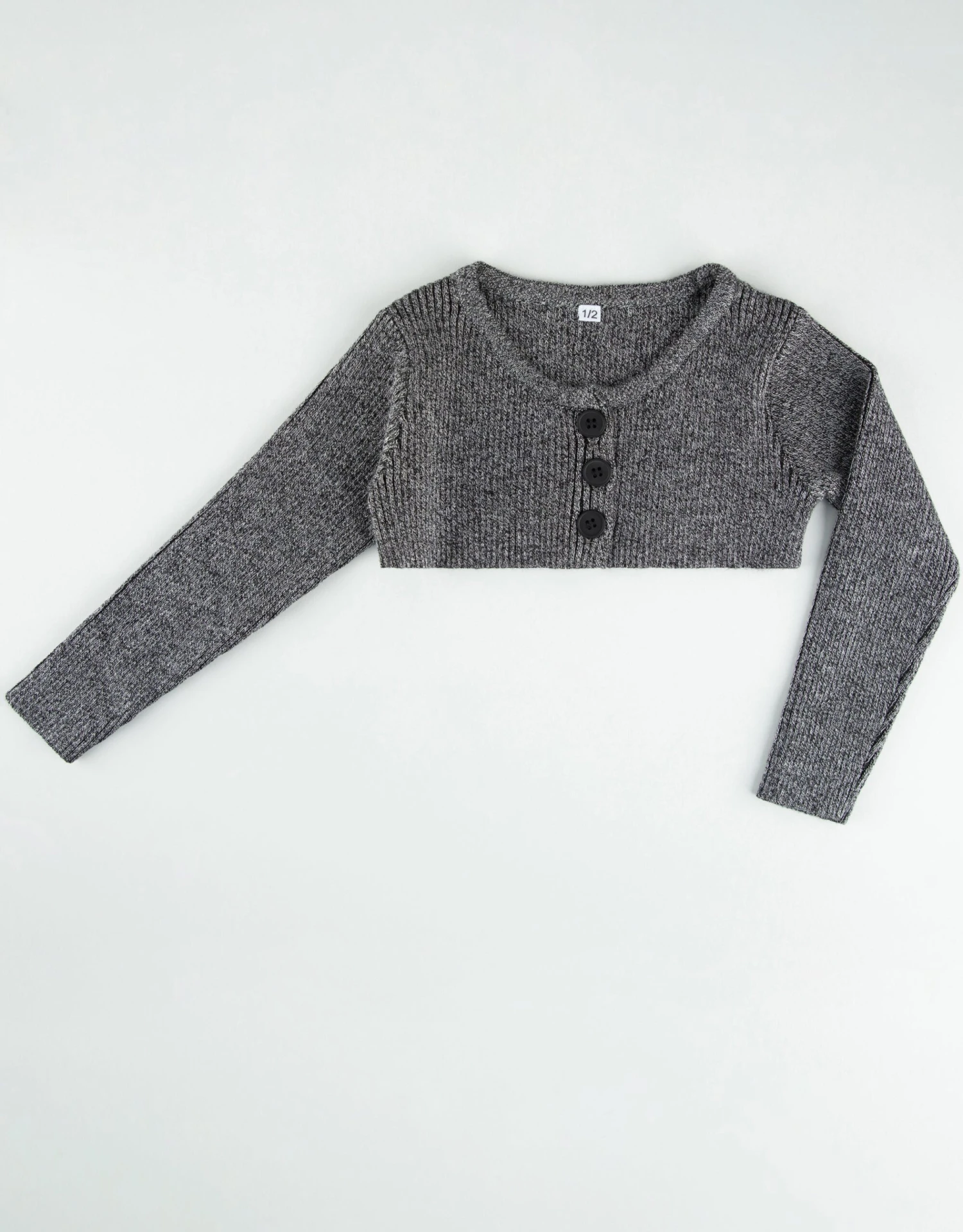 Kids Rib Knit Cropped Button Cardigan Black Heather 1 Kids Rib Knit Cropped Button Cardigan Black Heather