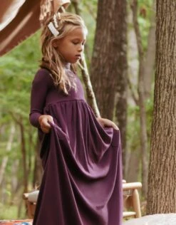 Girls Jersey Maxi Dress Shabbos Robe With Contrast Turtle Neck Purple Lilac