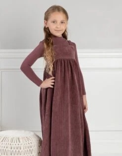 Girls Corduroy Maxi Jumper Shabbos Robe With Matching Turtleneck Set Eggplant