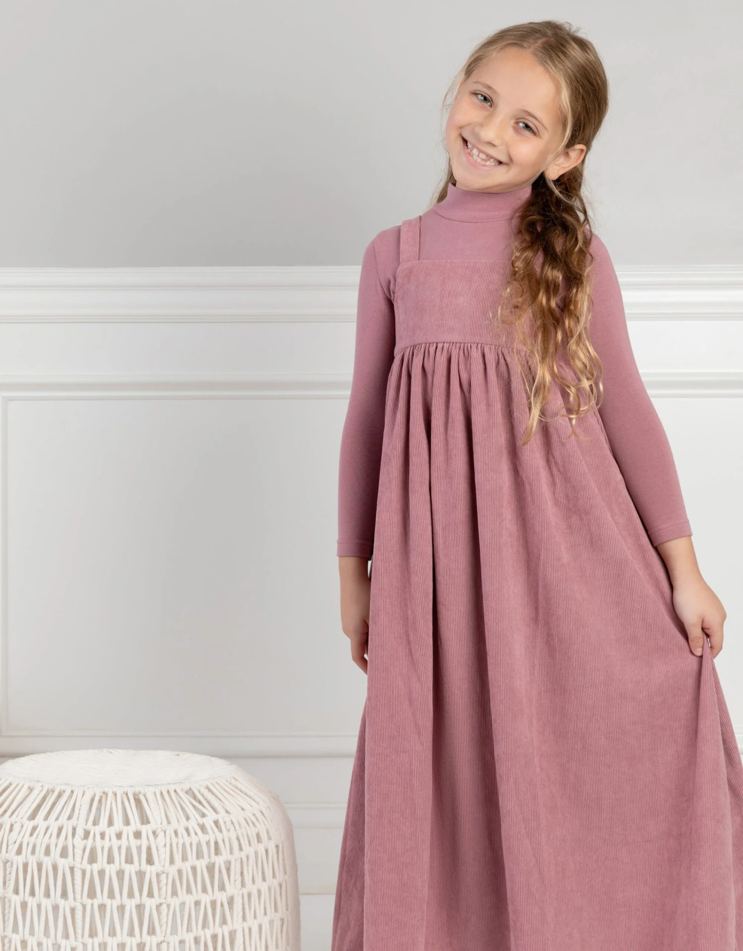 Girls Corduroy Maxi Jumper Shabbos Robe With Matching Turtleneck Set Pink 1 Girls Corduroy Maxi Jumper Shabbos Robe With Matching Turtleneck Set Pink