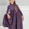 Girls Corduroy Maxi Jumper Shabbos Robe With Matching Turtleneck Set Purple