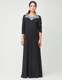 Cinderella Pull On Nightgown With Contrast Lace Trim Black