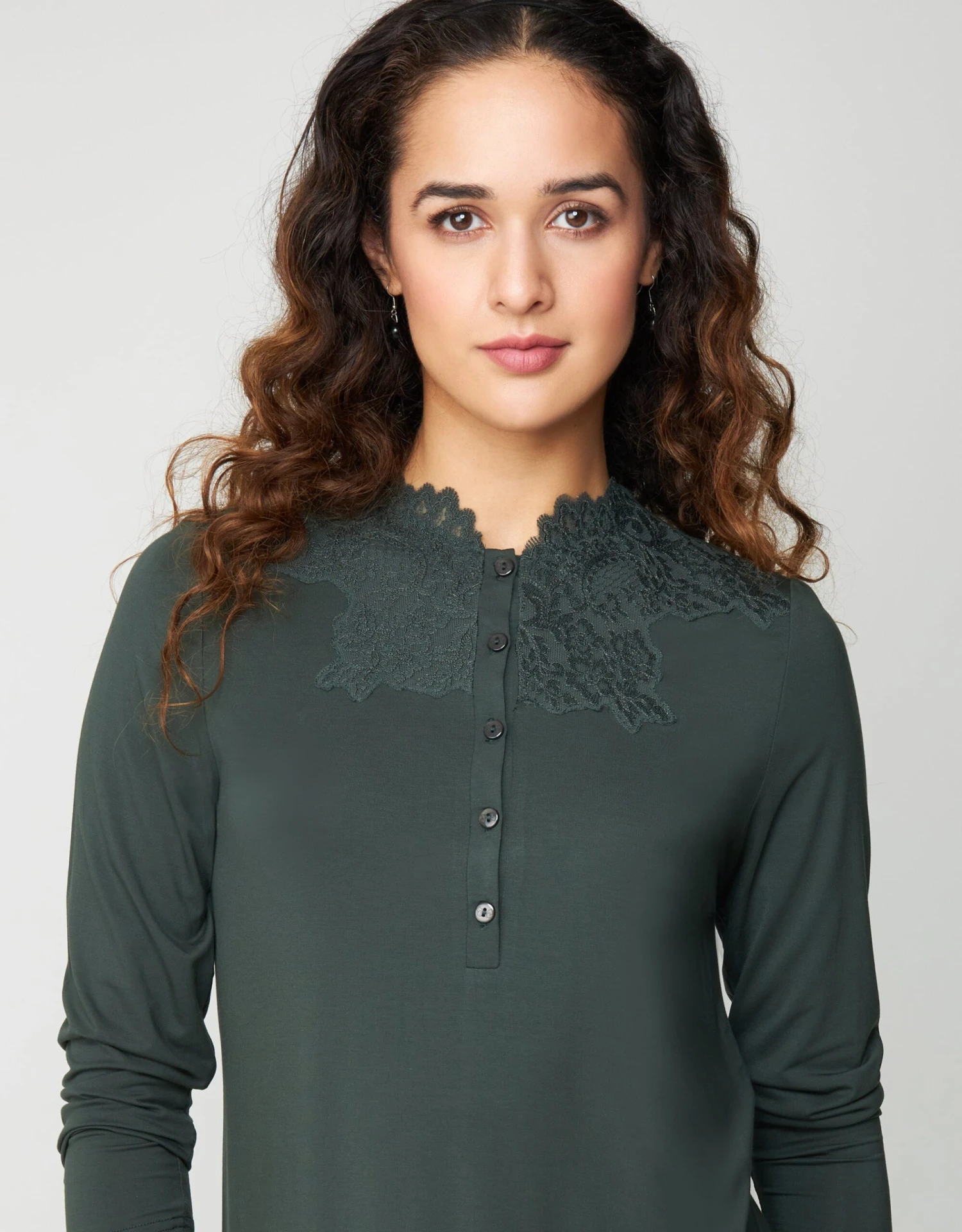 Cinderella Lace Trimmed Button Front Nightgown Hunter 2 Cinderella Lace Trimmed Button Front Nightgown Hunter - Image 2