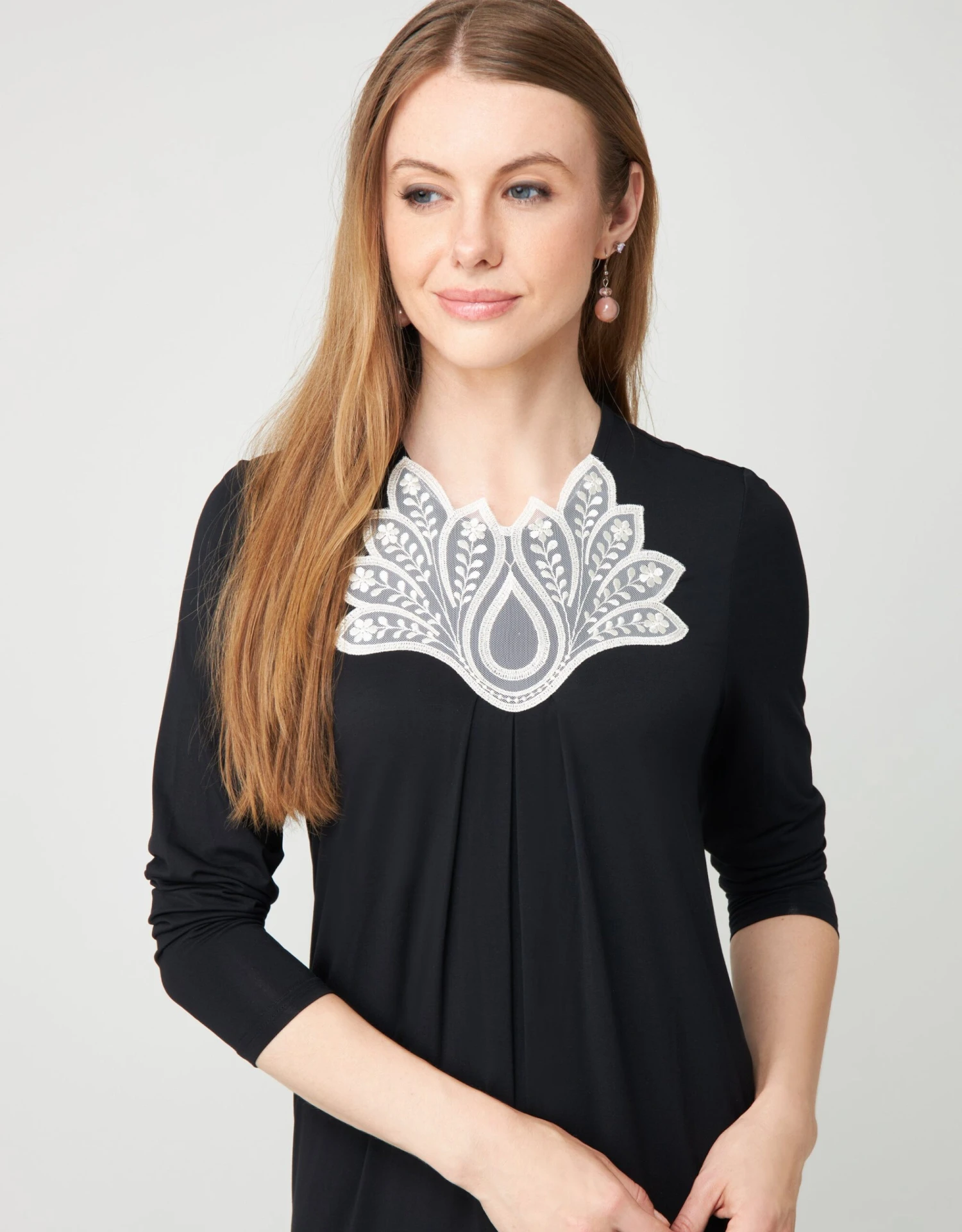 Cinderella Pull On Pleated Nightgown With Lotus Lace Contrast Trim Black 2 Cinderella Pull On Pleated Nightgown With Lotus Lace Contrast Trim Black - Image 2