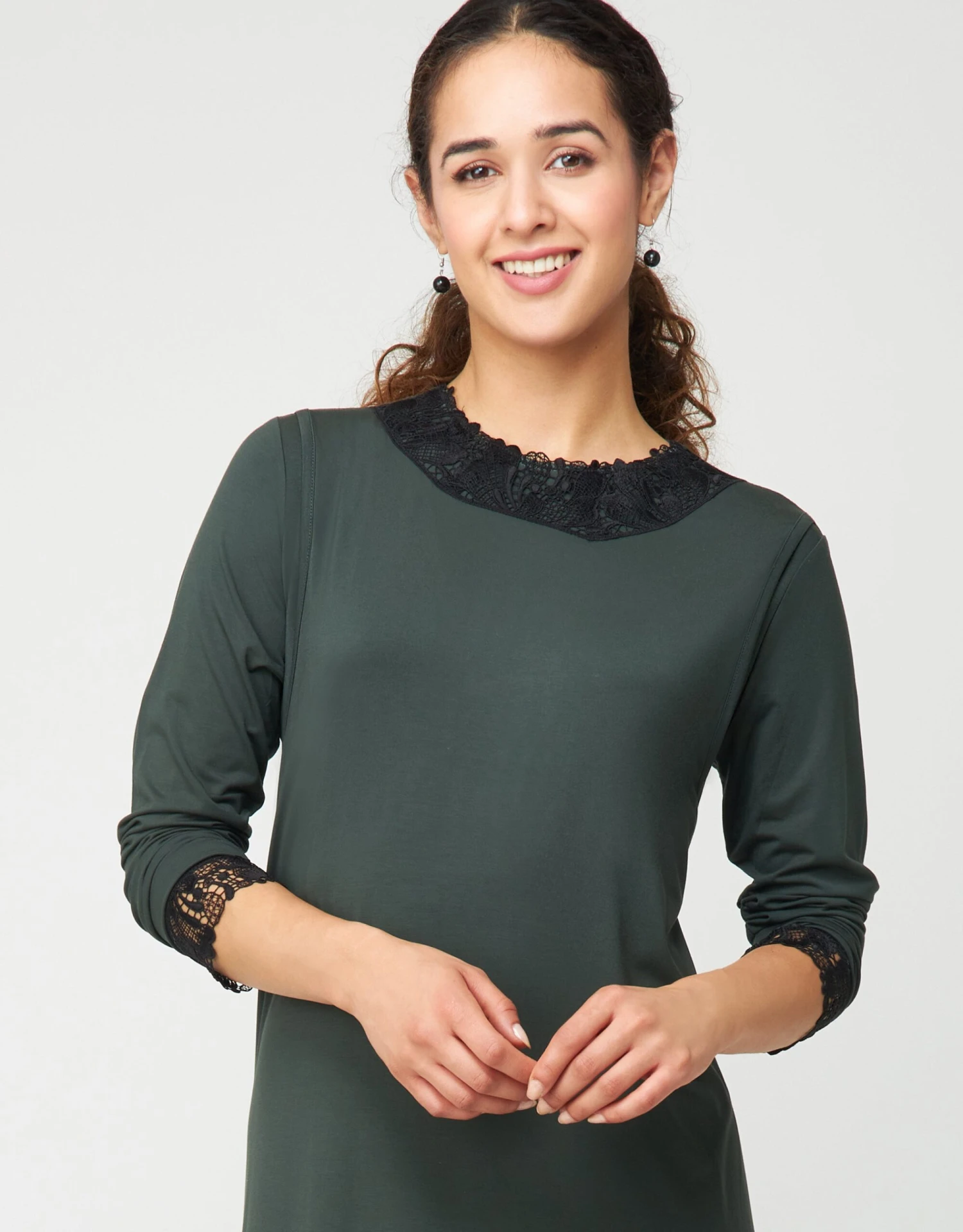 Cinderella Lace Trimmed Pull On Layered Nursing Nightgown Hunter 2 Cinderella Lace Trimmed Pull On Layered Nursing Nightgown Hunter - Image 2