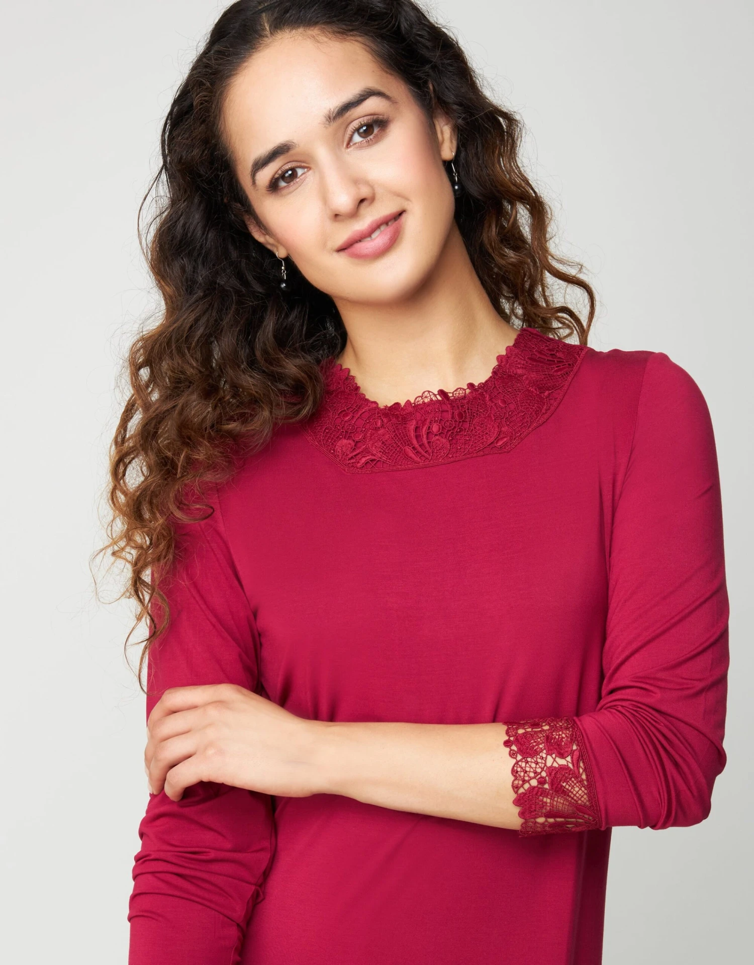 Cinderella Pull On Nightgown With Tonal Lace Trim Berry 2 Cinderella Pull On Nightgown With Tonal Lace Trim Berry - Image 2