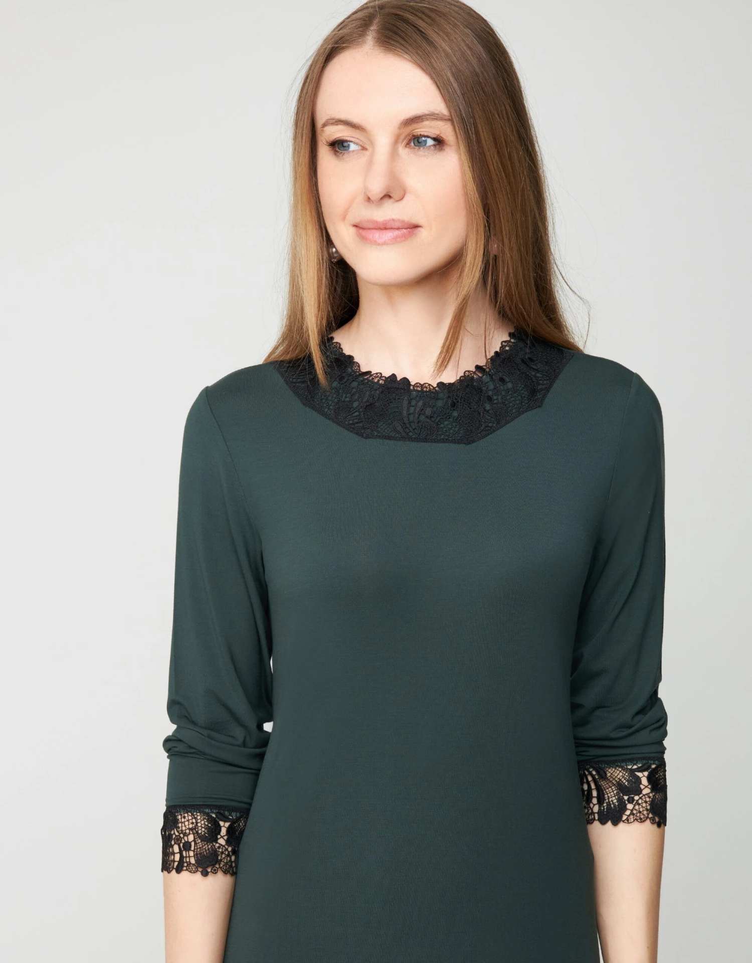 Cinderella Pull On Nightgown With Contrast Lace Trim Hunter 2 Cinderella Pull On Nightgown With Contrast Lace Trim Hunter - Image 2