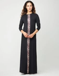 Cinderella Pull On Nightgown With Animal Print Satin Stripe Black