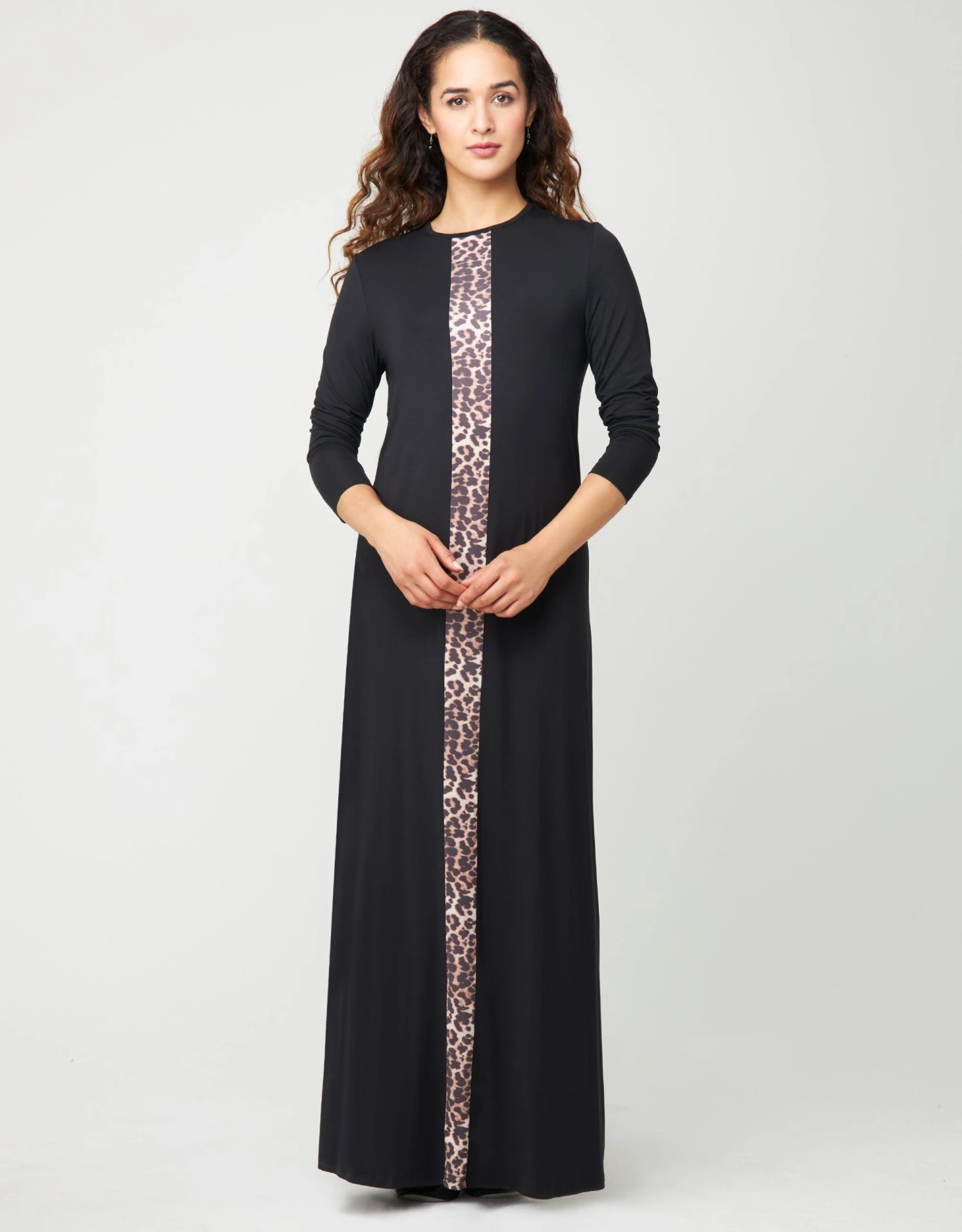 Cinderella Pull On Nightgown With Animal Print Satin Stripe Black 1 Cinderella Pull On Nightgown With Animal Print Satin Stripe Black