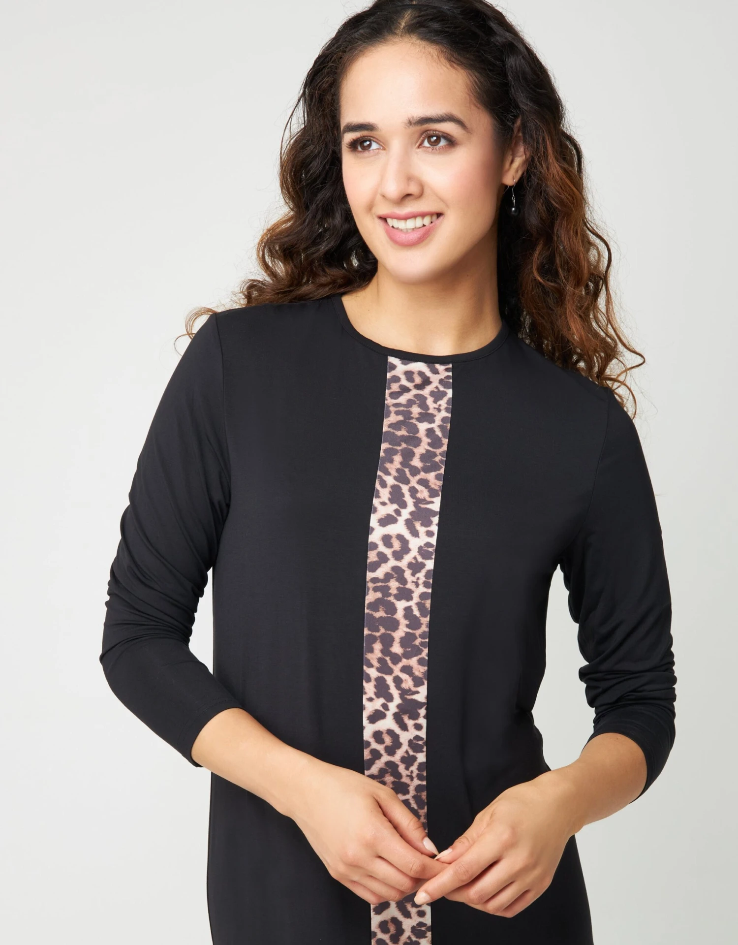 Cinderella Pull On Nightgown With Animal Print Satin Stripe Black 2 Cinderella Pull On Nightgown With Animal Print Satin Stripe Black - Image 2