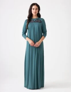 Cinderella Pull On Lace Trimmed Pleated Nightgown Teal Green