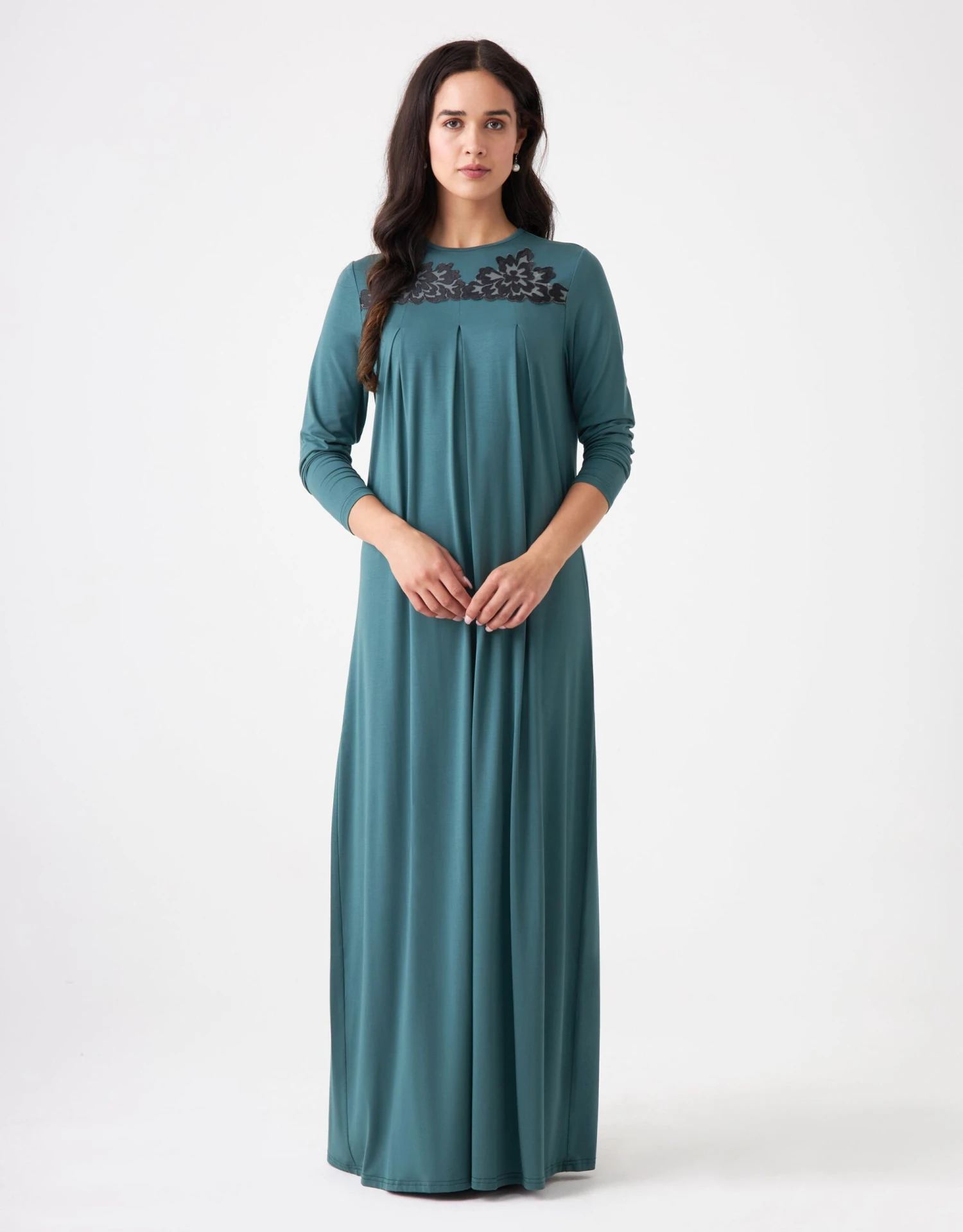 Cinderella Pull On Lace Trimmed Pleated Nightgown Teal Green 1 Cinderella Pull On Lace Trimmed Pleated Nightgown Teal Green