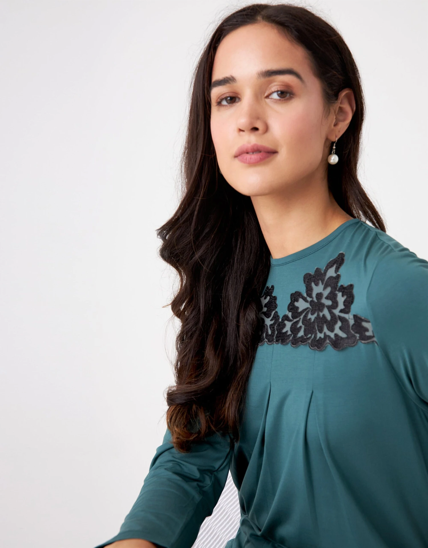 Cinderella Pull On Lace Trimmed Pleated Nightgown Teal Green 2 Cinderella Pull On Lace Trimmed Pleated Nightgown Teal Green - Image 2