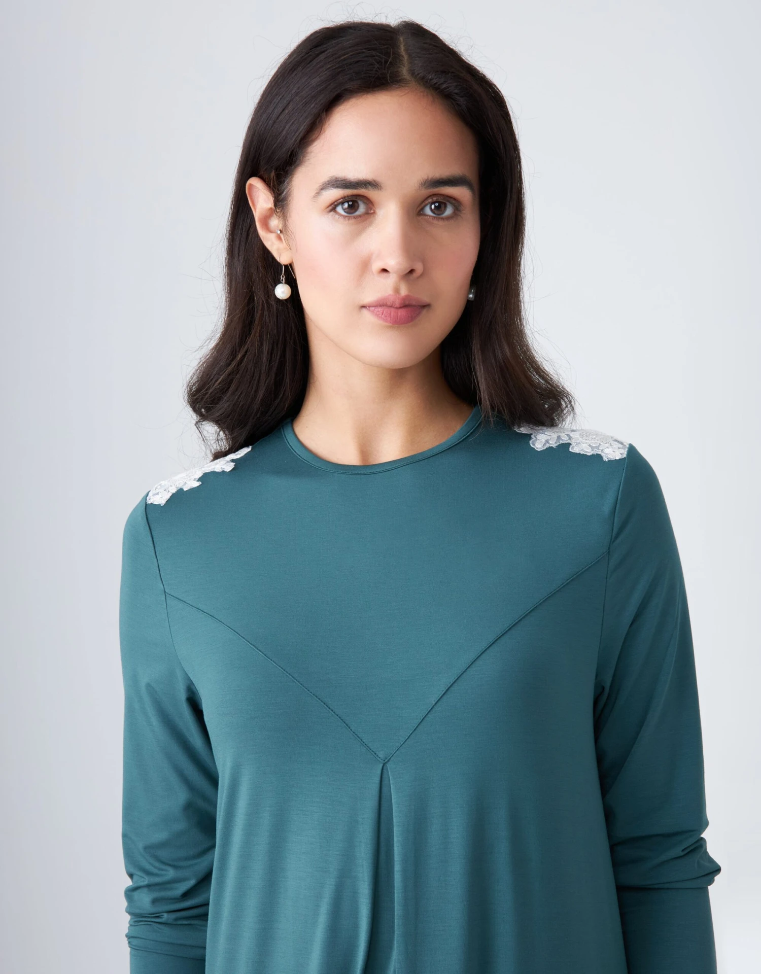 Cinderella Pull On Lace Trimmed V-Cut Nightgown Teal Green 2 Cinderella Pull On Lace Trimmed V-Cut Nightgown Teal Green - Image 2