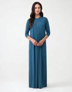 Cinderella Pull On Layered Nursing Nightgown With Lotus Lace Trim Teal Blue