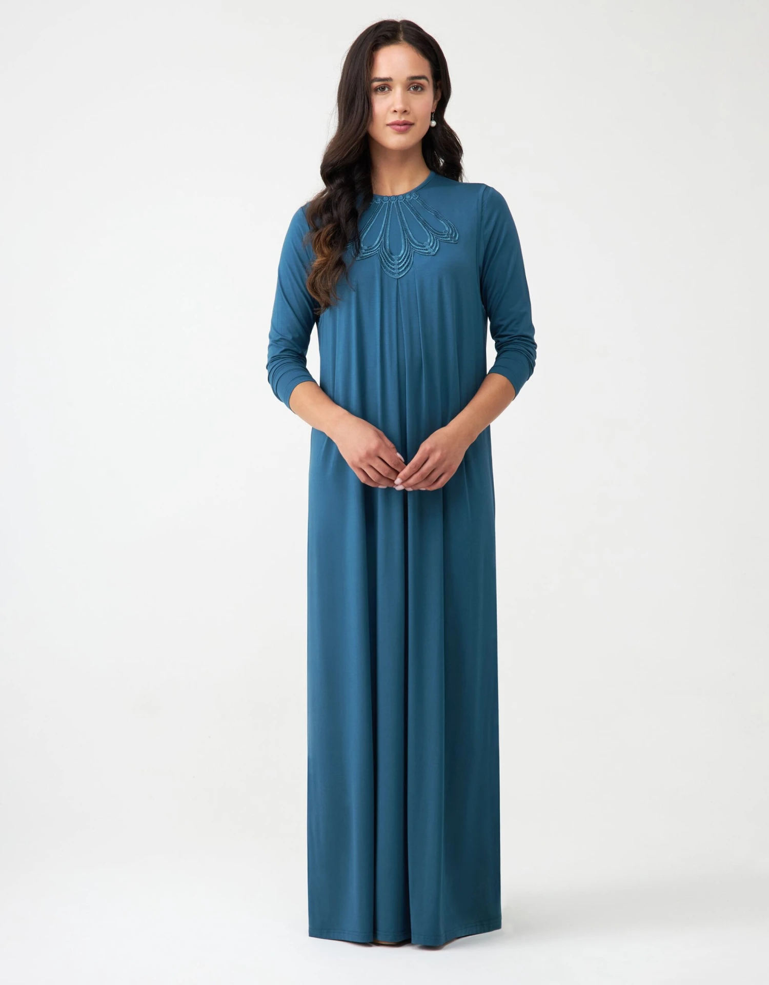 Cinderella Pull On Layered Nursing Nightgown With Lotus Lace Trim Teal Blue 1 Cinderella Pull On Layered Nursing Nightgown With Lotus Lace Trim Teal Blue