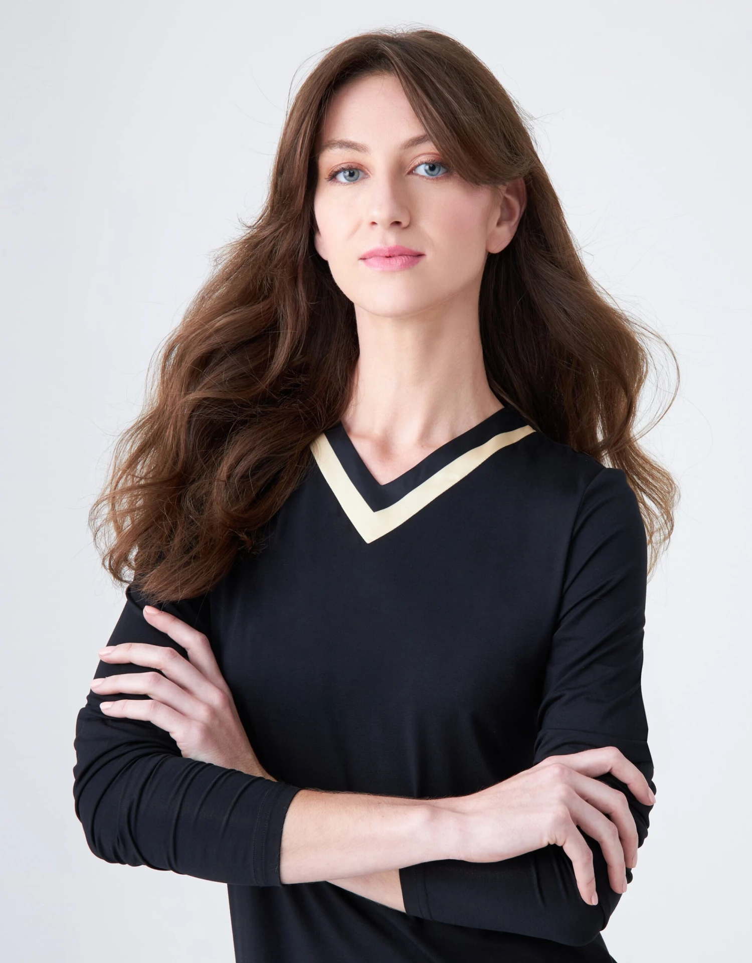 Cinderella Pull On Nightgown With Satin Trimmed Vneck Black Ivory 2 Cinderella Pull On Nightgown With Satin Trimmed Vneck Black Ivory - Image 2