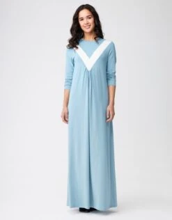 Cinderella Deep V Color Block Nightgown Soft Blue
