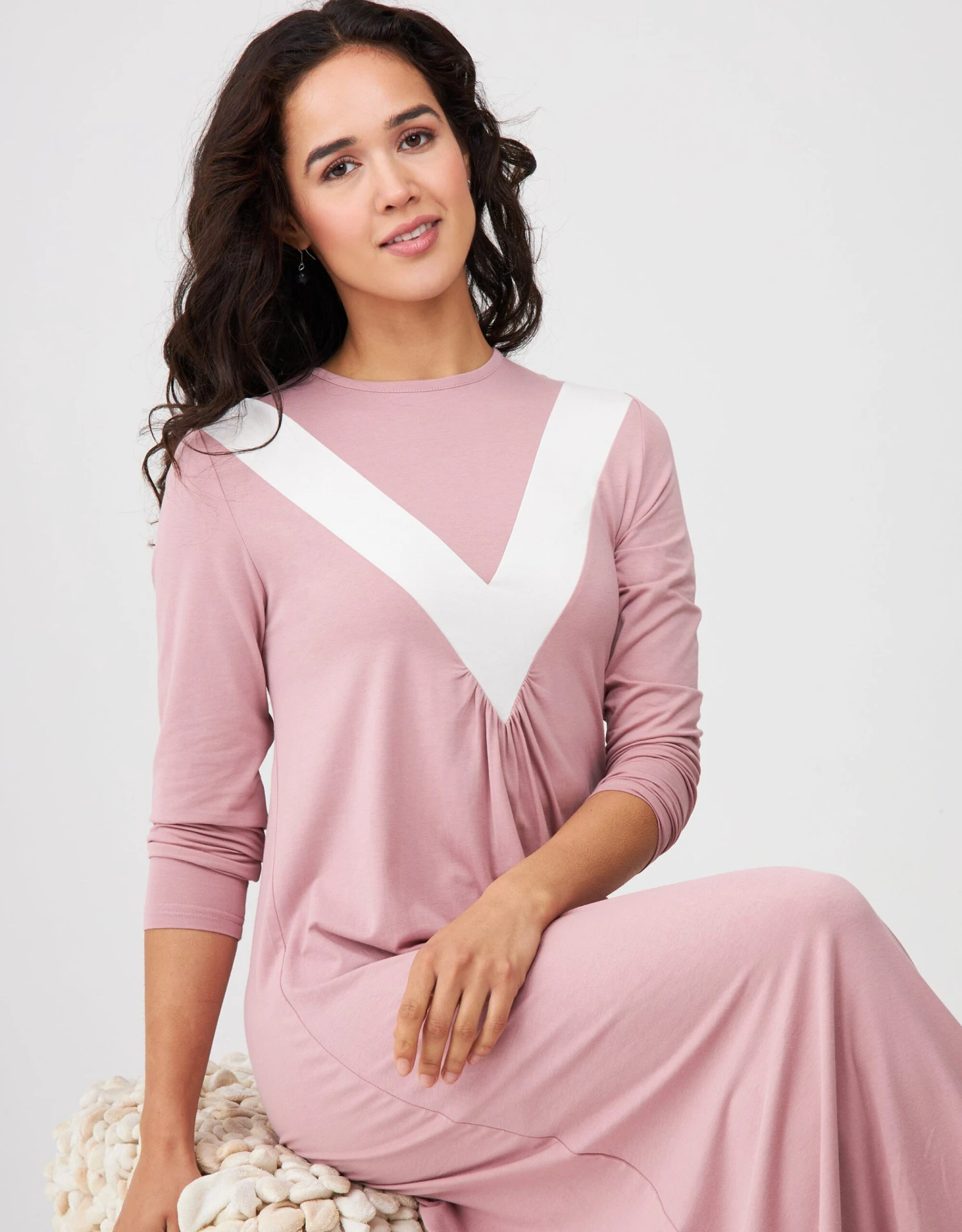 Cinderella Deep V Color Block Nightgown Soft Pink 2 Cinderella Deep V Color Block Nightgown Soft Pink - Image 2