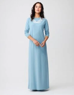 Cinderella Layered Nursing Nightgown With Vneck Lace Soft Blue