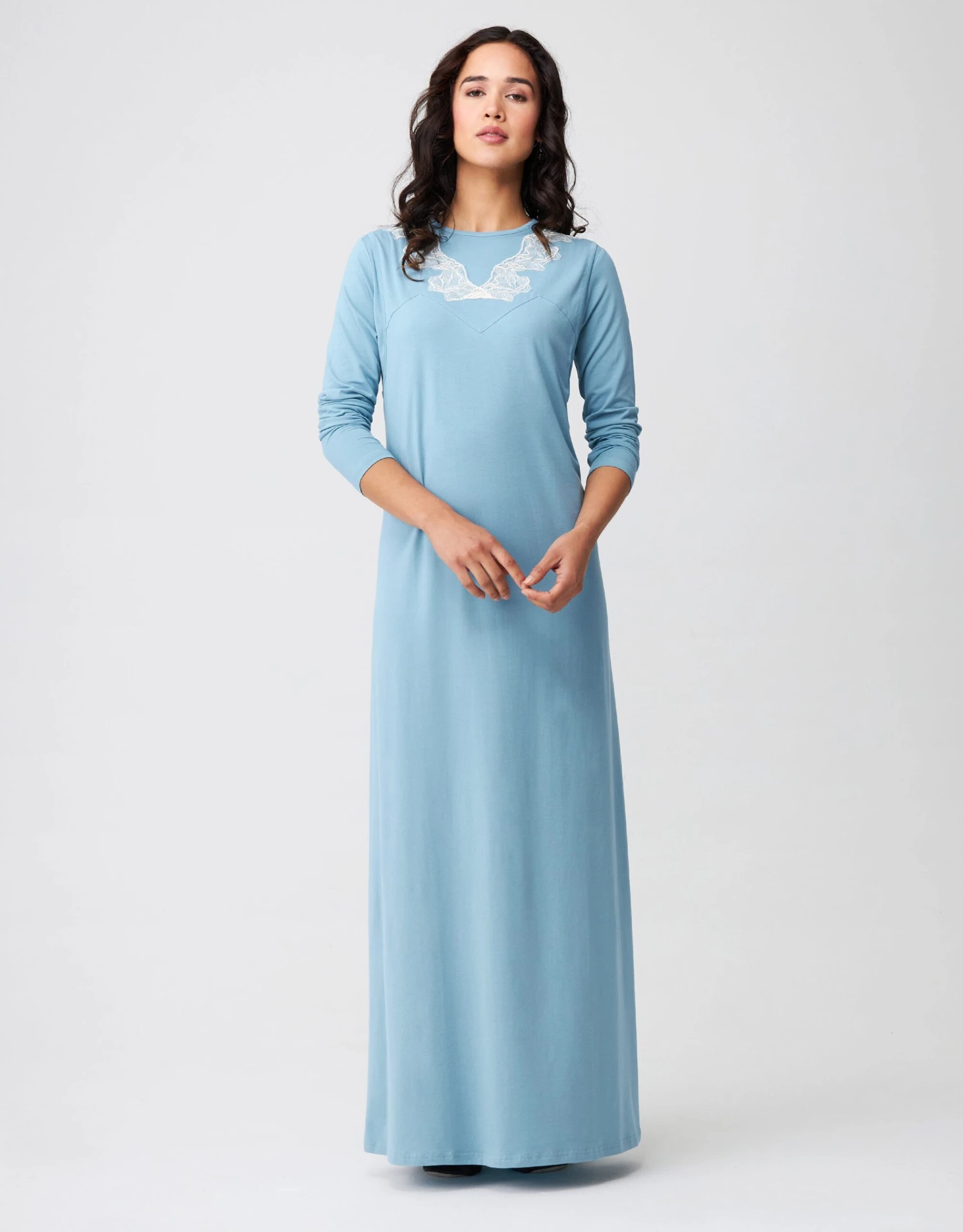 Cinderella Layered Nursing Nightgown With Vneck Lace Soft Blue 1 Cinderella Layered Nursing Nightgown With Vneck Lace Soft Blue