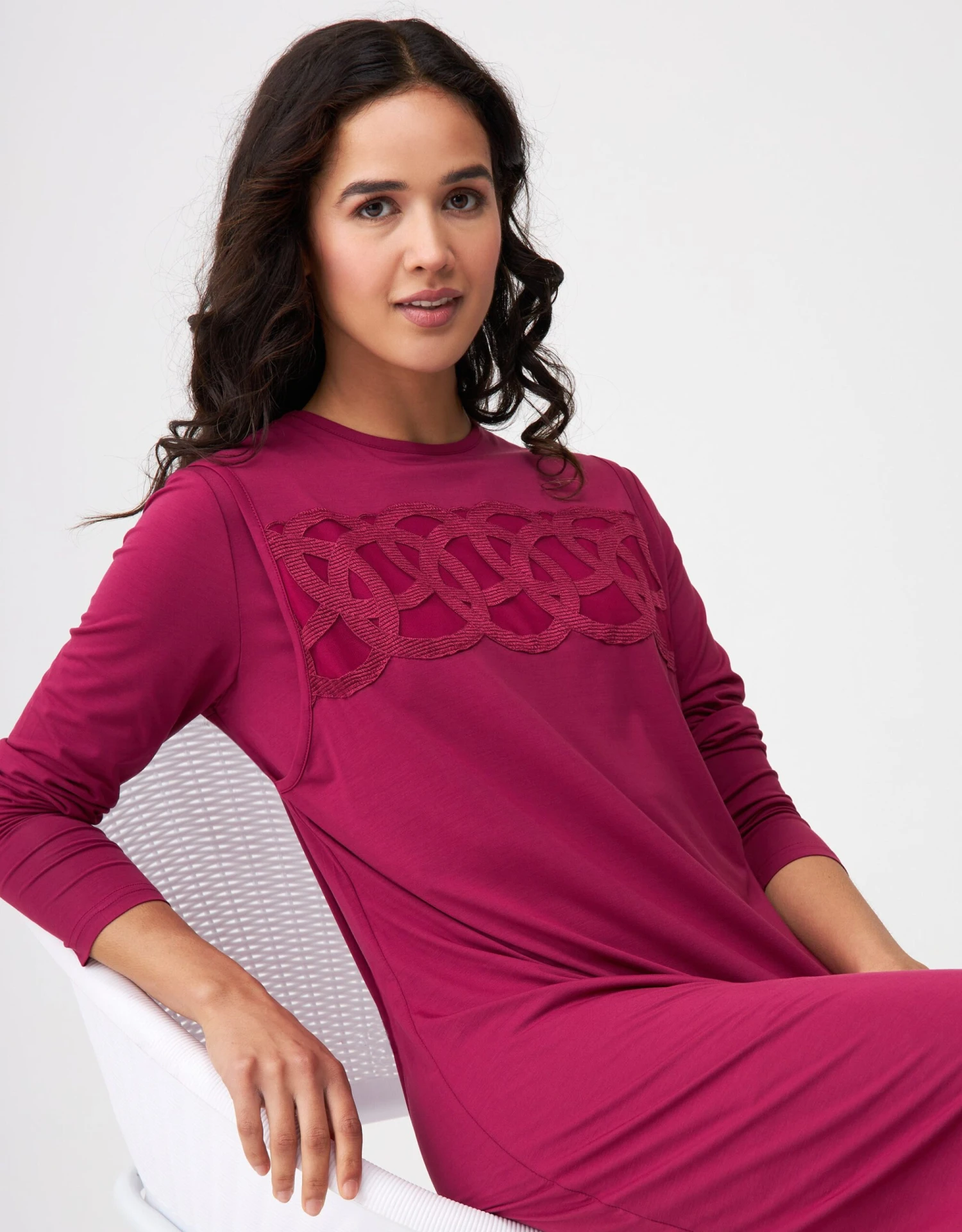 Cinderella Linked Circles Lace Trimmed Layered Nursing Nightgown New Wine 2 Cinderella Linked Circles Lace Trimmed Layered Nursing Nightgown New Wine - Image 2