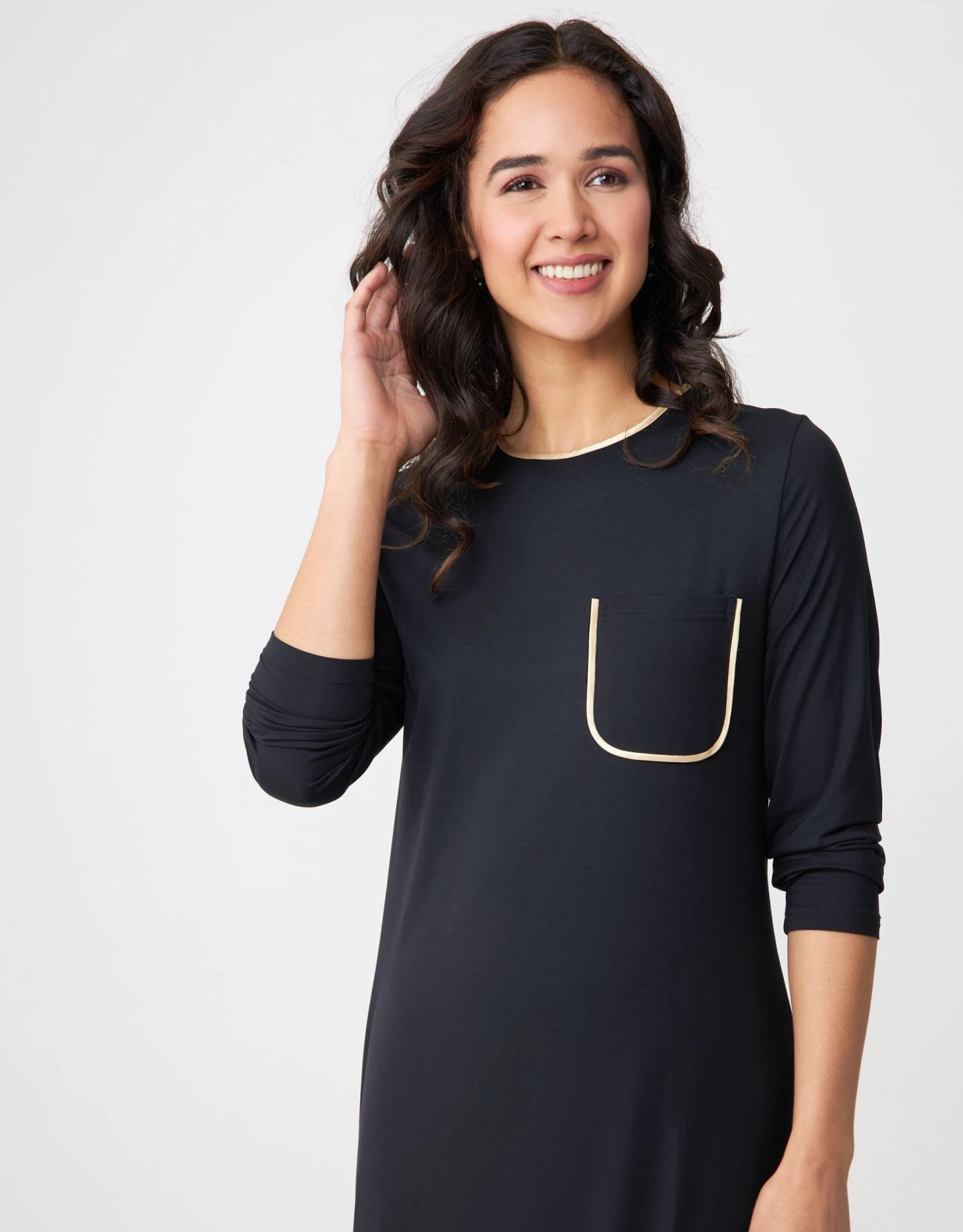 Cinderella Satin Trimmed Nightgown With Pocket Black Gold 2 Cinderella Satin Trimmed Nightgown With Pocket Black Gold - Image 2