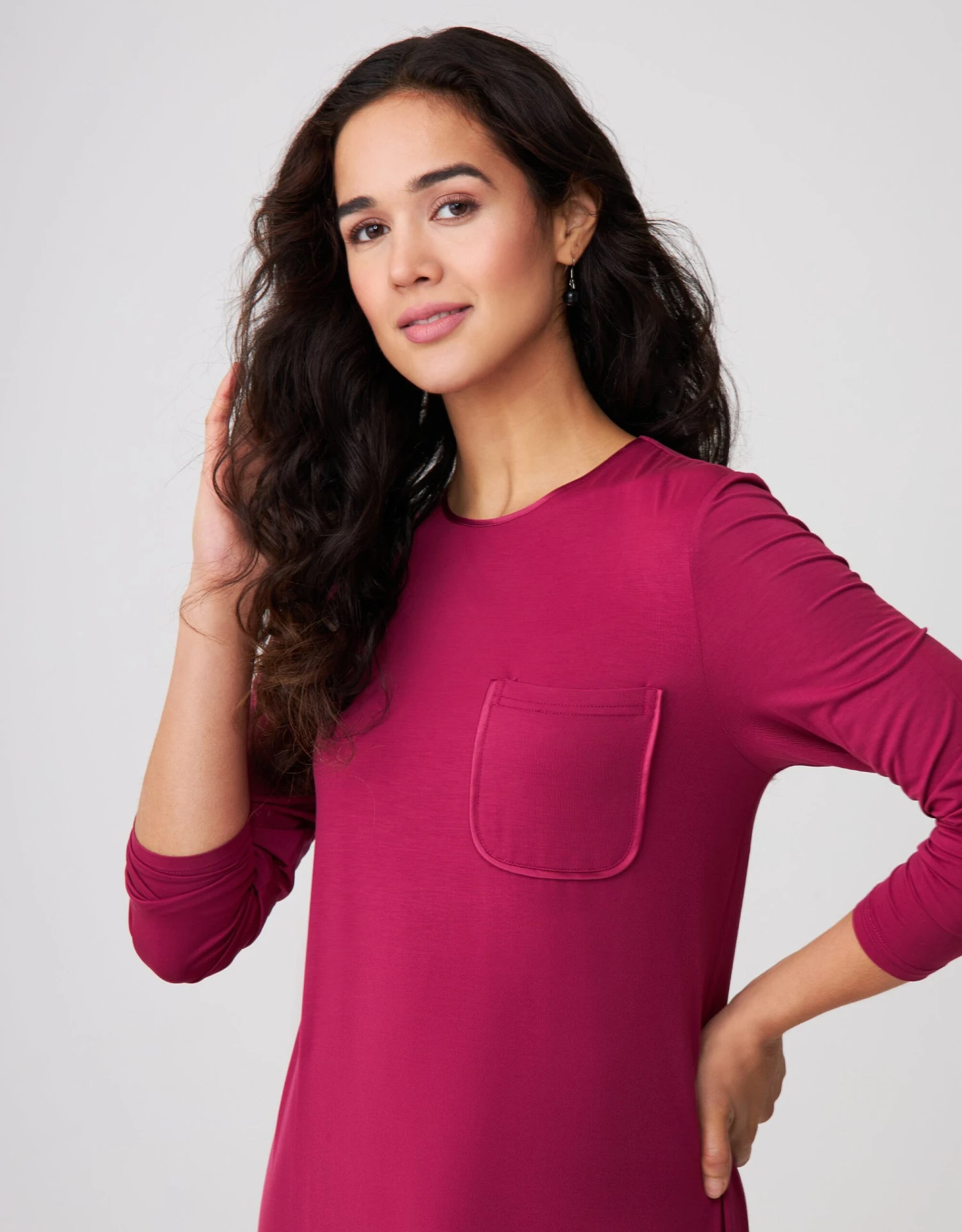 Cinderella Satin Trimmed Nightgown With Pocket New Wine 2 Cinderella Satin Trimmed Nightgown With Pocket New Wine - Image 2