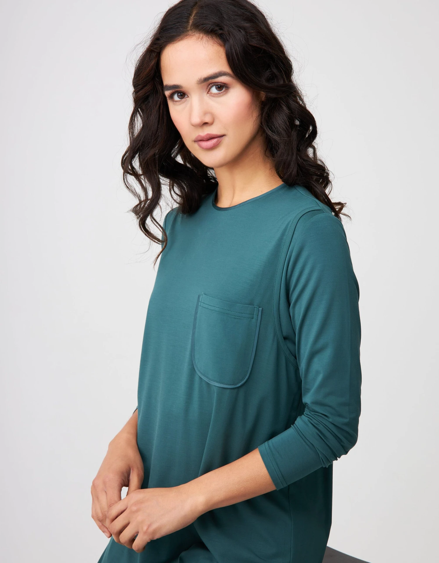 Cinderella Satin Trimmed Layered Nursing Nightgown With Pocket Teal Green 2 Cinderella Satin Trimmed Layered Nursing Nightgown With Pocket Teal Green - Image 2