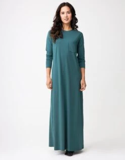 Cinderella Satin Trimmed Layered Nursing Nightgown With Pocket Teal Green