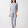 Cinderella Satin Trimmed Soft Pajama Legging Set With Pocket Gray