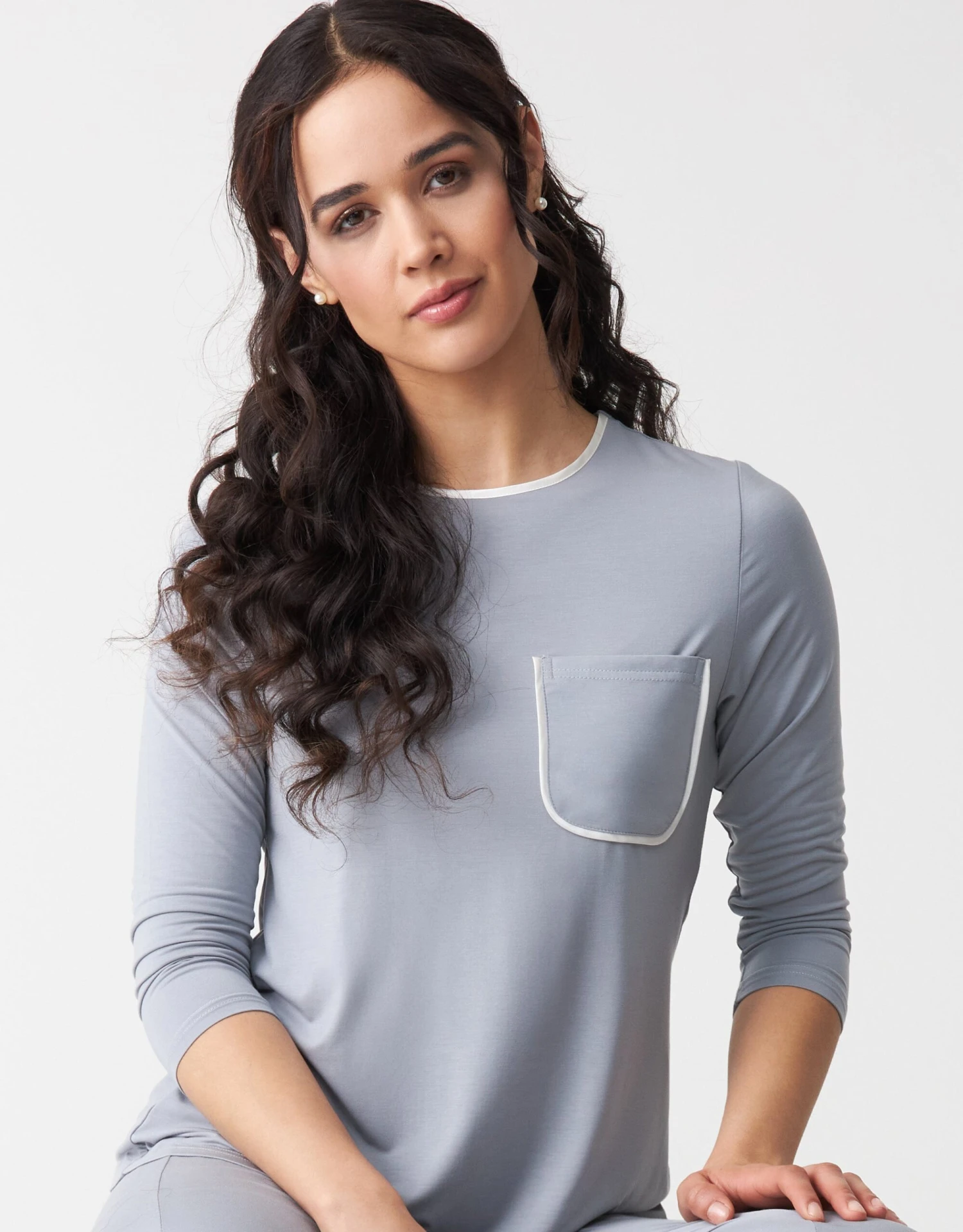 Cinderella Satin Trimmed Soft Pajama Legging Set With Pocket Gray 2 Cinderella Satin Trimmed Soft Pajama Legging Set With Pocket Gray - Image 2